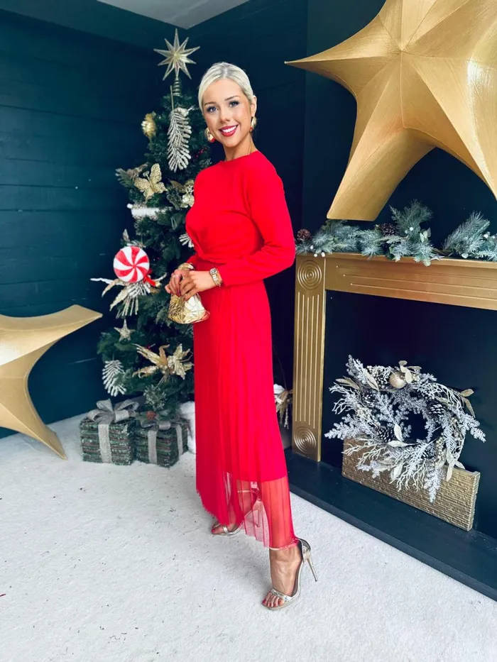 Women Day Dress Canella Lane Kerry Knit and Mesh Midi Dress Red