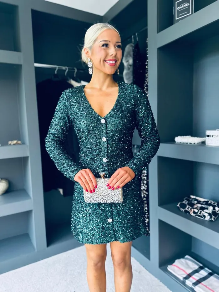 Women Day Dress Canella Lane Lilly Detailed Sequin Mini Dress Forest