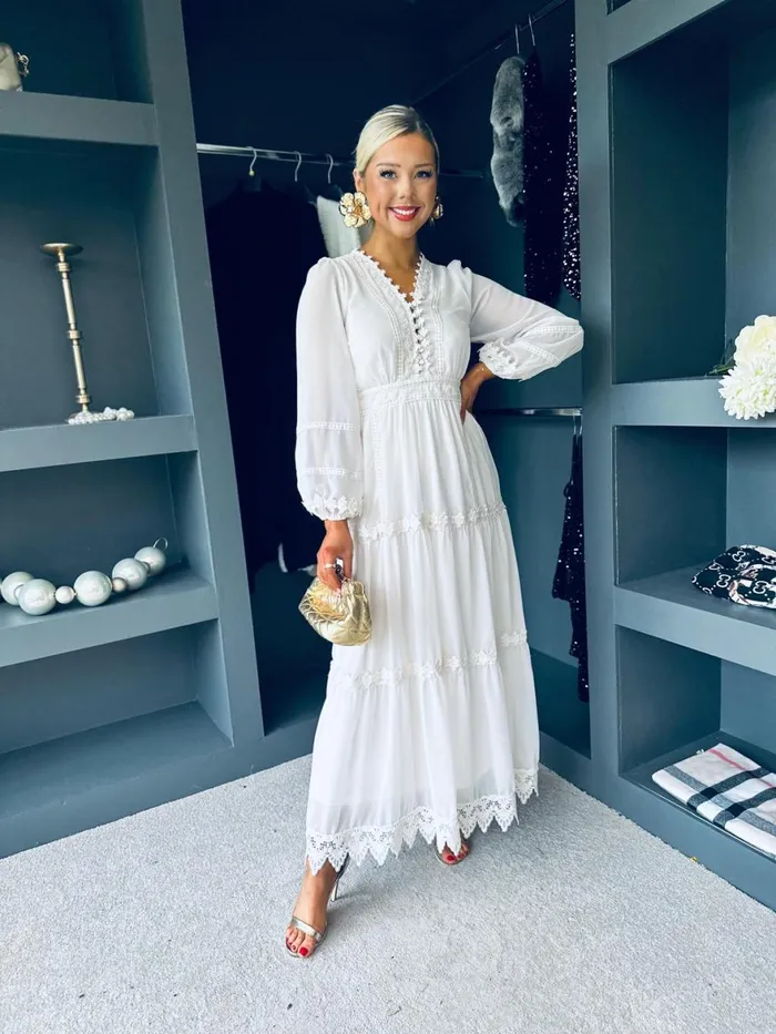Women Day Dress Canella Lane Sammy Crochet Detail Dress White