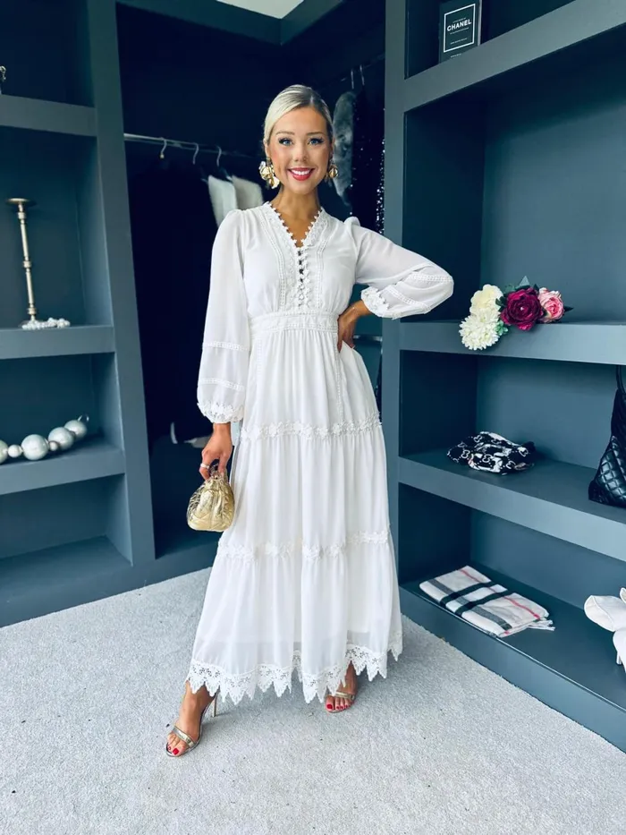 Women Day Dress Canella Lane Sammy Crochet Detail Dress White