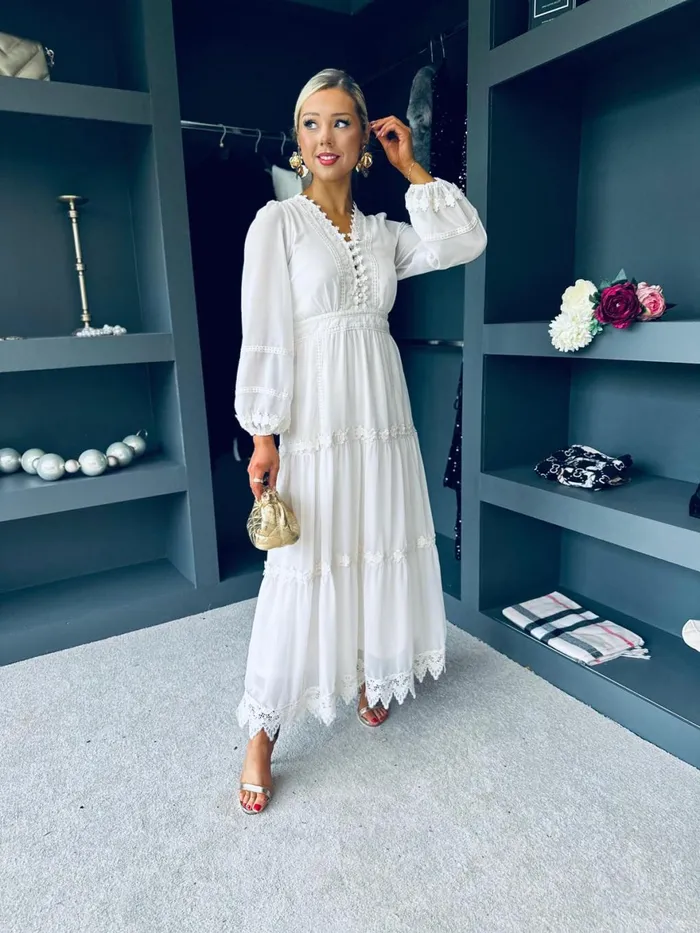 Women Day Dress Canella Lane Sammy Crochet Detail Dress White