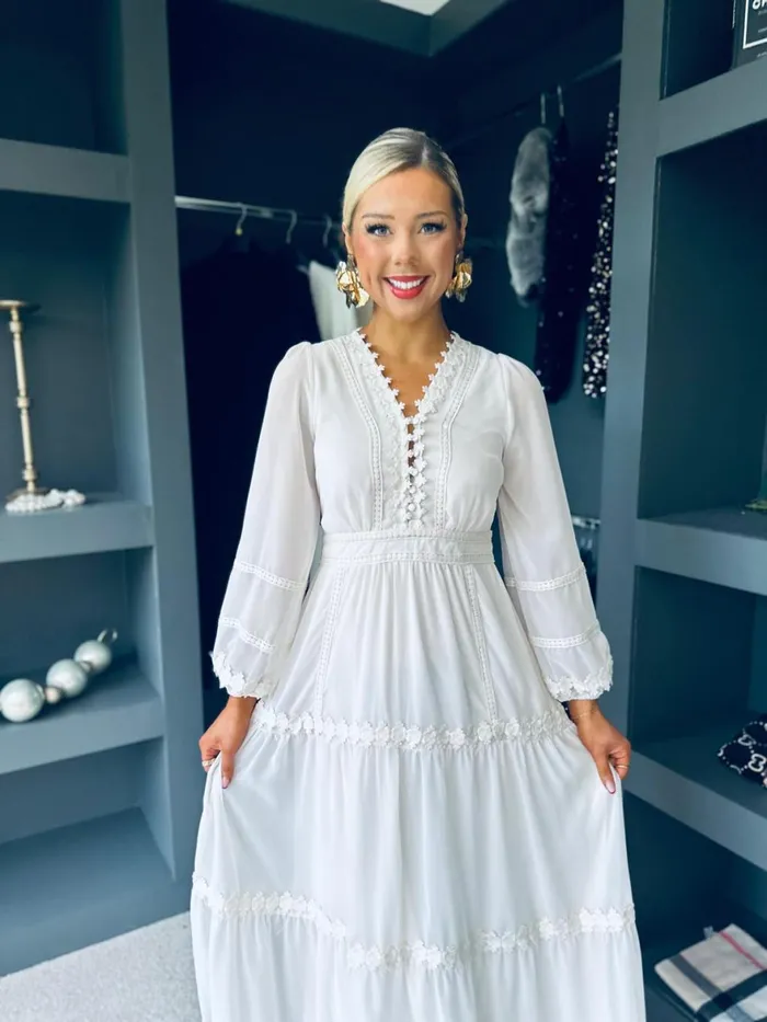 Women Day Dress Canella Lane Sammy Crochet Detail Dress White