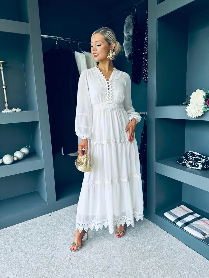 Women Day Dress Canella Lane Sammy Crochet Detail Dress White