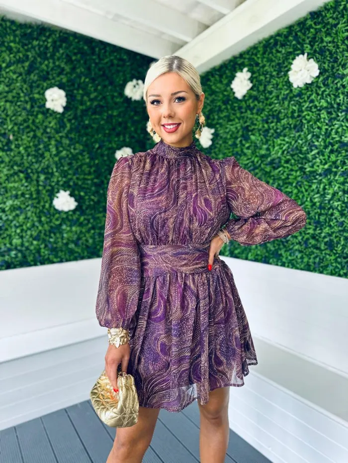 Women Day Dress Canella Lane Winnie Gold Thread Mini Dress Purple