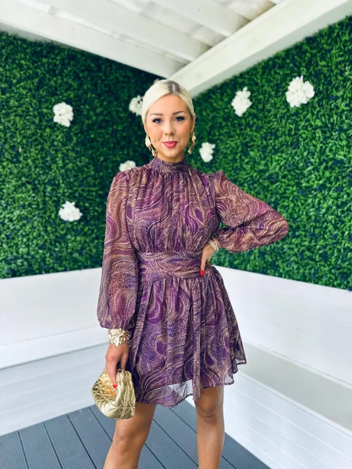 Women Day Dress Canella Lane Winnie Gold Thread Mini Dress Purple