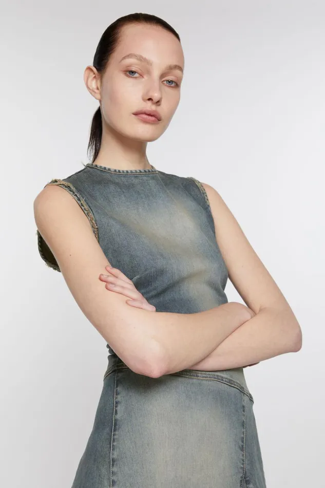 Women Demin Sleeveless Dress Mid Blue Acne Studios Dresses