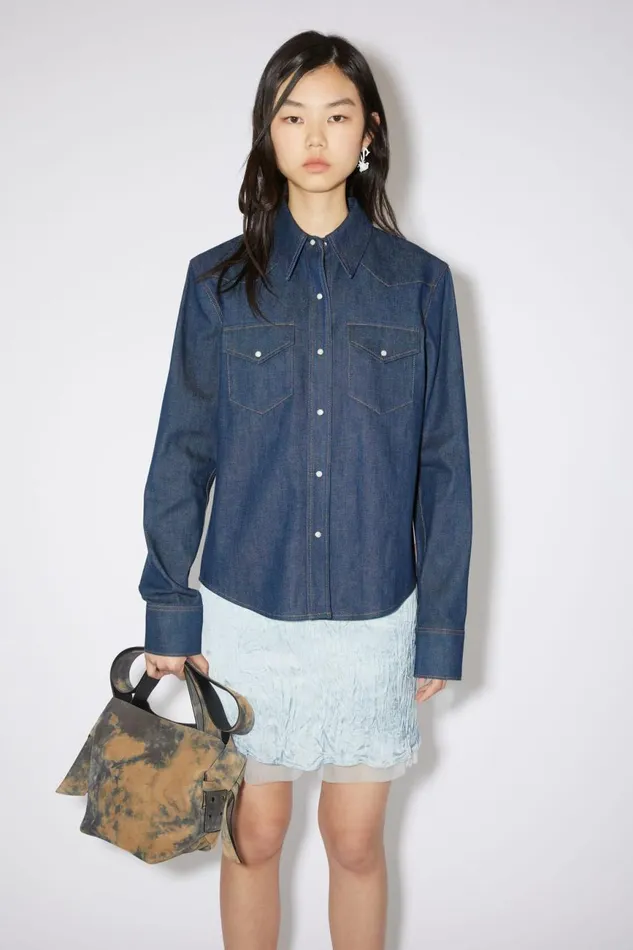 Women Denim Buttonup Shirt Indigo Blue Acne Studios Shirts and Blouses