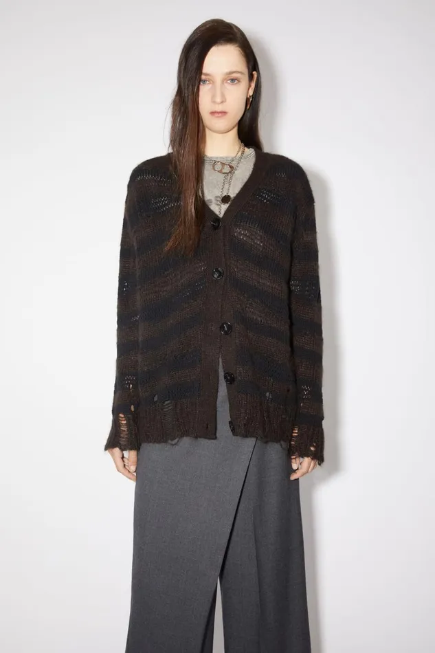 Women Distressed Stripe Cardigan Warm Charcoal Greyblack Acne Studios Knitwear