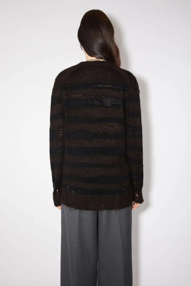 Women Distressed Stripe Cardigan Warm Charcoal Greyblack Acne Studios Knitwear