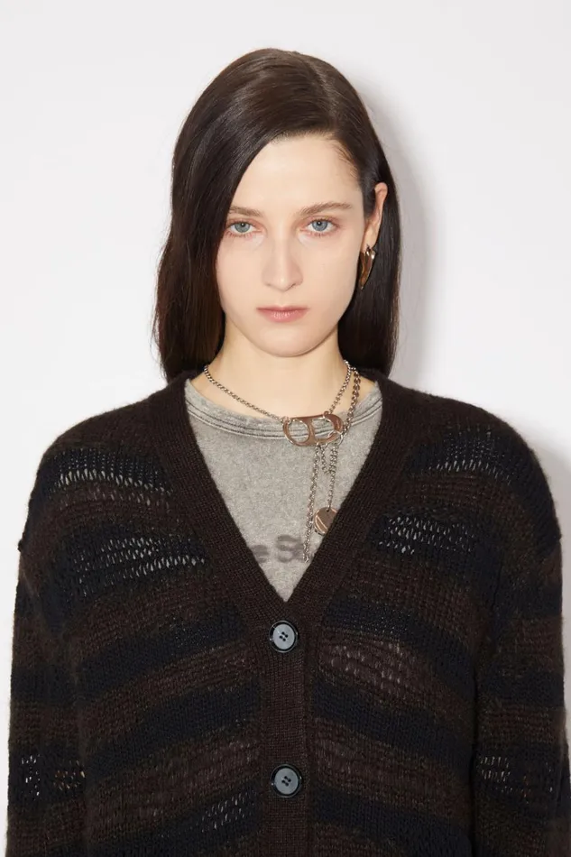 Women Distressed Stripe Cardigan Warm Charcoal Greyblack Acne Studios Knitwear