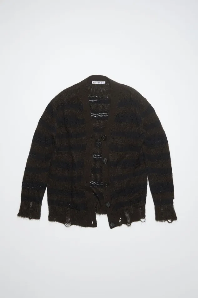 Women Distressed Stripe Cardigan Warm Charcoal Greyblack Acne Studios Knitwear