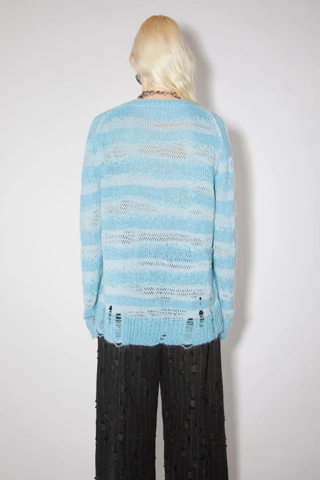 Women Distressed Stripe Jumper Sky Bluepowder Blue Acne Studios Knitwear