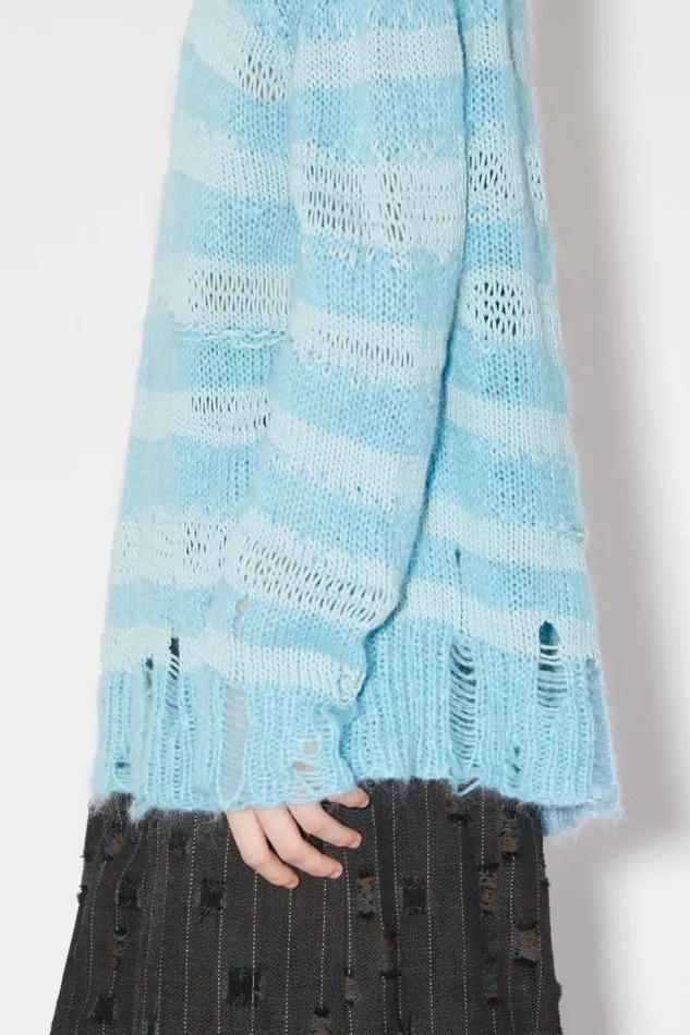 Women Distressed Stripe Jumper Sky Bluepowder Blue Acne Studios Knitwear