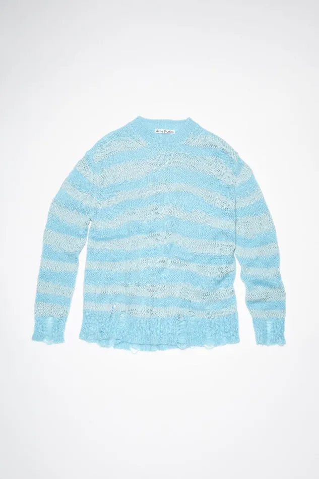 Women Distressed Stripe Jumper Sky Bluepowder Blue Acne Studios Knitwear