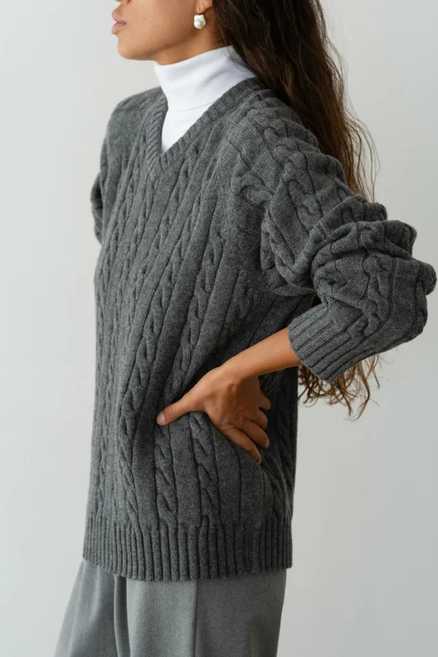 Women DONNI Sweaters The Cable VNeck Sweater