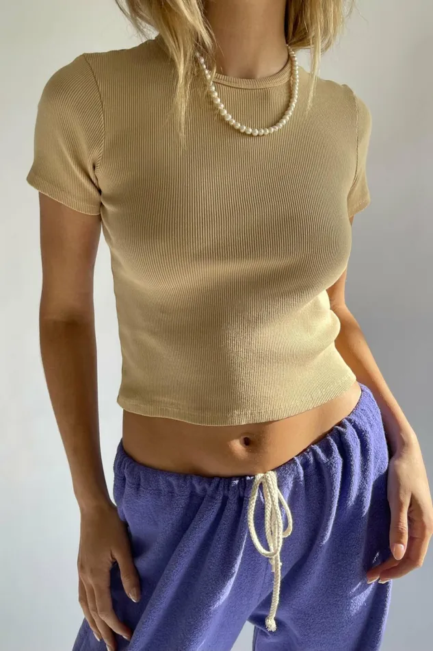 Women DONNI Tops Rib Tee Oat
