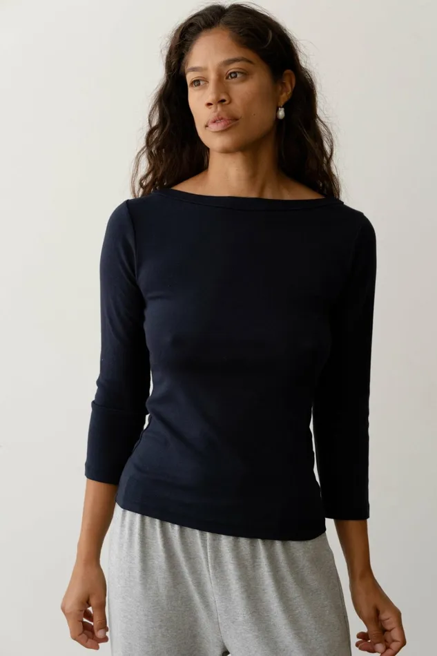 Women DONNI Tops The Baby Rib Boat Neck