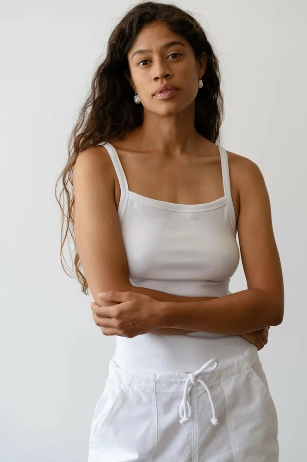Women DONNI Tops The Baby Rib Square Neck Tank