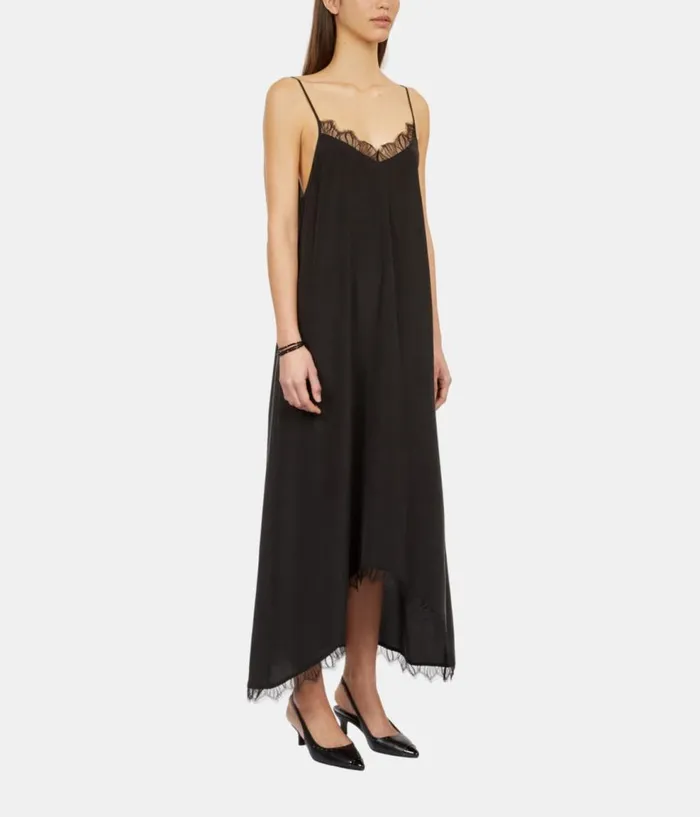 Women Dresses and Jumpsuits THE KOOPLES Long Black Slip Dress In Washed Silk Women Dresses and Jumpsuits THE KOOPLES Long Black Slip Dress In Washed Silk