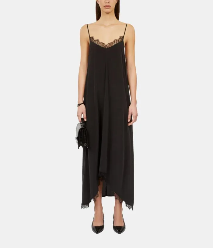 Women Dresses and Jumpsuits THE KOOPLES Long Black Slip Dress In Washed Silk Women Dresses and Jumpsuits THE KOOPLES Long Black Slip Dress In Washed Silk