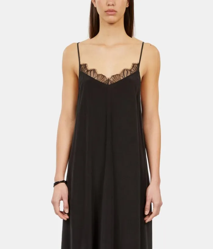 Women Dresses and Jumpsuits THE KOOPLES Long Black Slip Dress In Washed Silk Women Dresses and Jumpsuits THE KOOPLES Long Black Slip Dress In Washed Silk