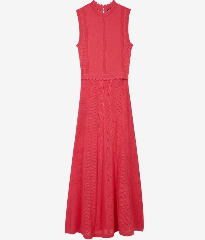 Women Dresses and Jumpsuits THE KOOPLES Long Fuchsia Openwork Knit Dress