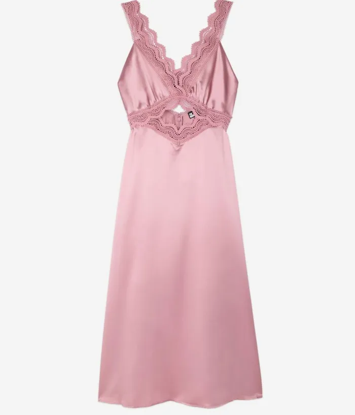 Women Dresses and Jumpsuits THE KOOPLES Long Lilac Slip Dress With Guipure