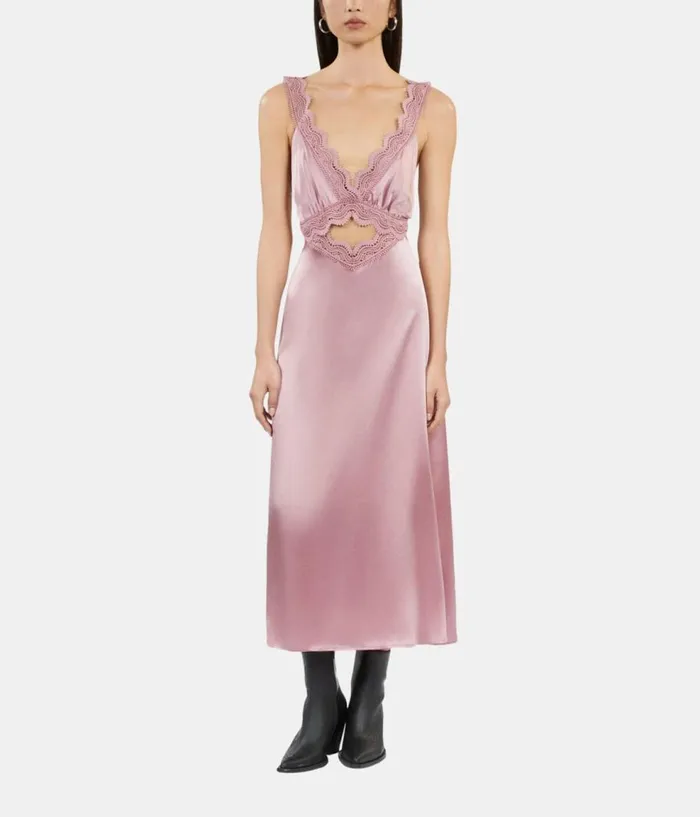 Women Dresses and Jumpsuits THE KOOPLES Long Lilac Slip Dress With Guipure Women Dresses and Jumpsuits THE KOOPLES Long Lilac Slip Dress With Guipure