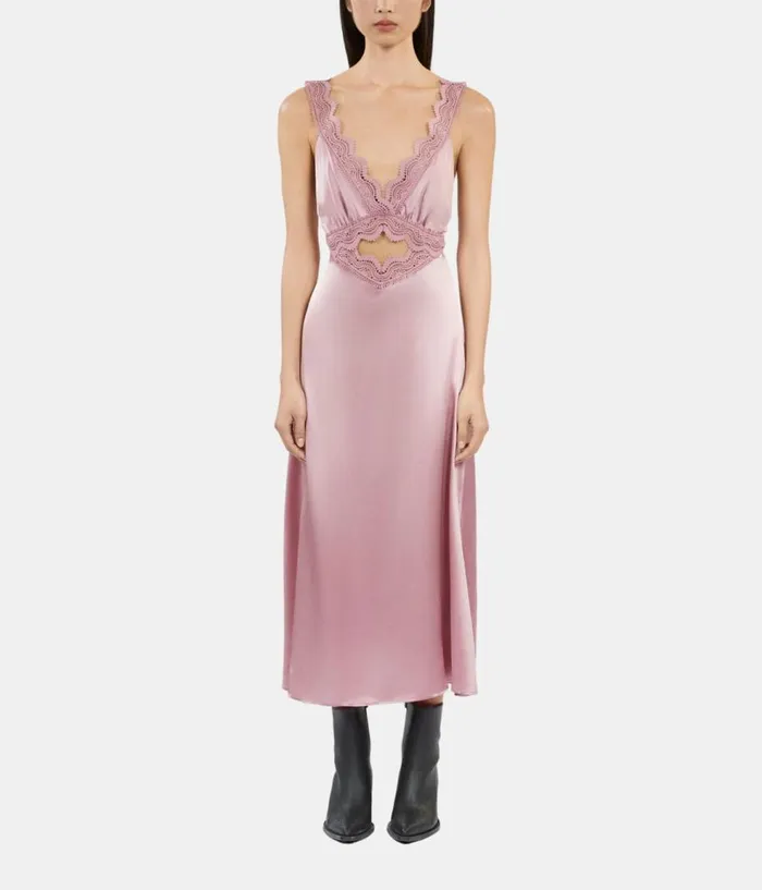 Women Dresses and Jumpsuits THE KOOPLES Long Lilac Slip Dress With Guipure Women Dresses and Jumpsuits THE KOOPLES Long Lilac Slip Dress With Guipure