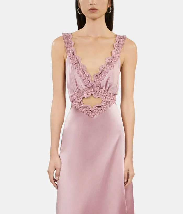 Women Dresses and Jumpsuits THE KOOPLES Long Lilac Slip Dress With Guipure Women Dresses and Jumpsuits THE KOOPLES Long Lilac Slip Dress With Guipure