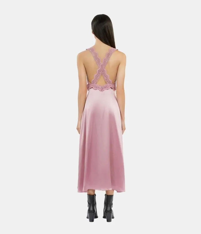 Women Dresses and Jumpsuits THE KOOPLES Long Lilac Slip Dress With Guipure Women Dresses and Jumpsuits THE KOOPLES Long Lilac Slip Dress With Guipure