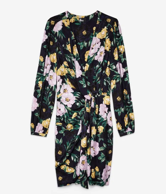 Women Dresses and Jumpsuits THE KOOPLES Multicolor Floral Print Long Sleeve Short Dress With Draping