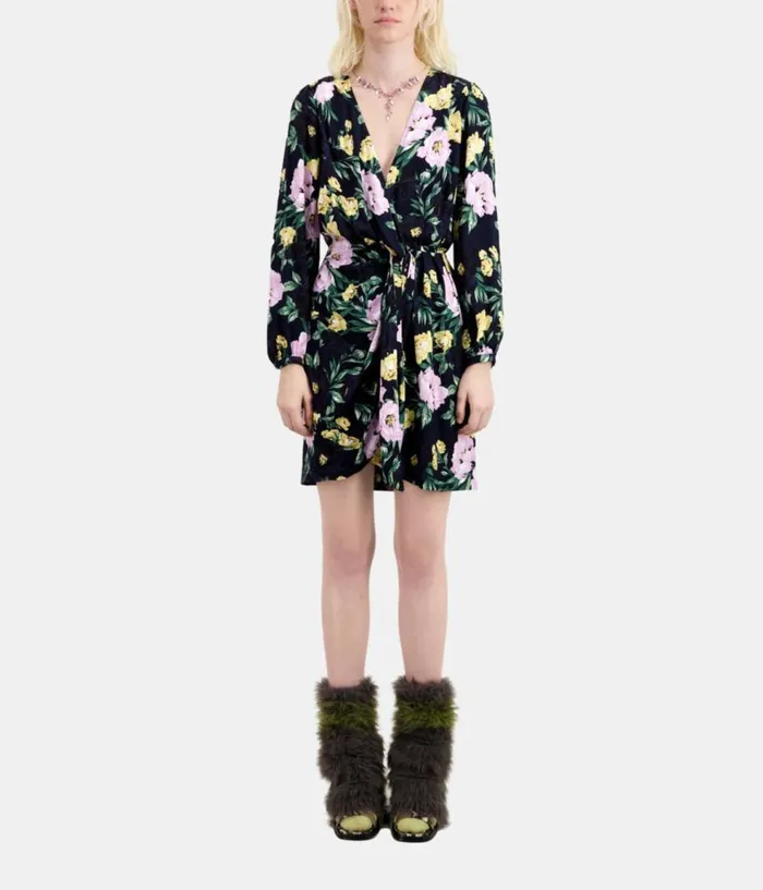 Women Dresses and Jumpsuits THE KOOPLES Multicolor Floral Print Long Sleeve Short Dress With Draping Women Dresses and Jumpsuits THE KOOPLES Multicolor Floral Print Long Sleeve Short Dress With Draping