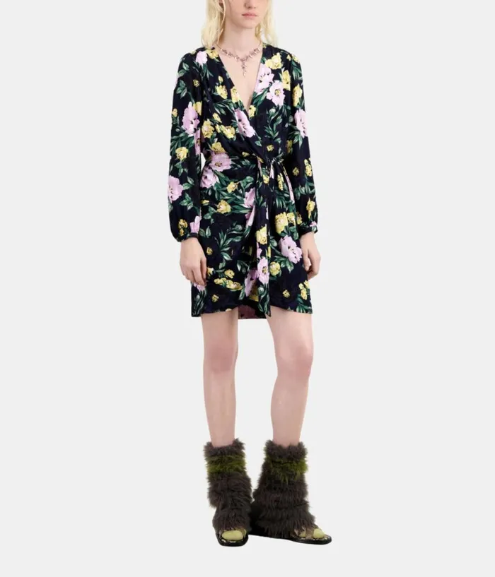 Women Dresses and Jumpsuits THE KOOPLES Multicolor Floral Print Long Sleeve Short Dress With Draping Women Dresses and Jumpsuits THE KOOPLES Multicolor Floral Print Long Sleeve Short Dress With Draping