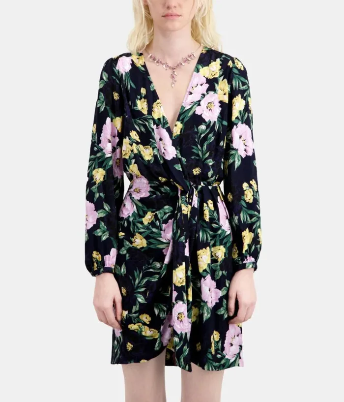 Women Dresses and Jumpsuits THE KOOPLES Multicolor Floral Print Long Sleeve Short Dress With Draping Women Dresses and Jumpsuits THE KOOPLES Multicolor Floral Print Long Sleeve Short Dress With Draping