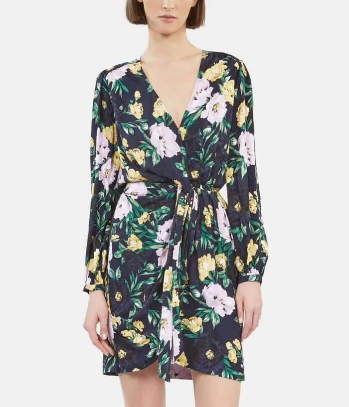 Women Dresses and Jumpsuits THE KOOPLES Multicolor Floral Print Long Sleeve Short Dress With Draping Women Dresses and Jumpsuits THE KOOPLES Multicolor Floral Print Long Sleeve Short Dress With Draping