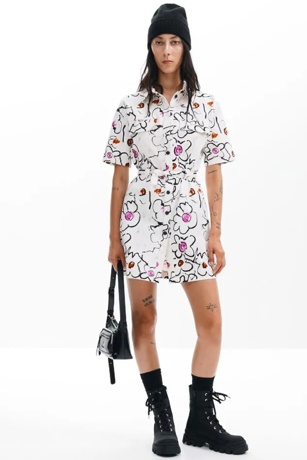 Women Dresses And Jumpsuits Desigual Dress With Drawn Flowers