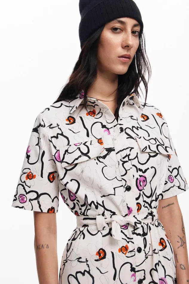 Women Dresses And Jumpsuits Desigual Dress With Drawn Flowers