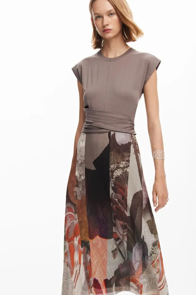 Women Dresses And Jumpsuits Desigual Hybrid Floral Midi Dress