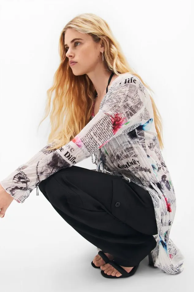 Women Dresses And Jumpsuits Desigual Long Blouse With Newspaper Print