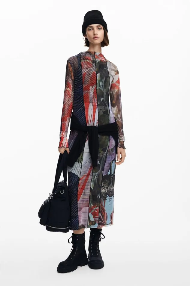 Women Dresses And Jumpsuits Desigual Printed Tulle Midi Dress