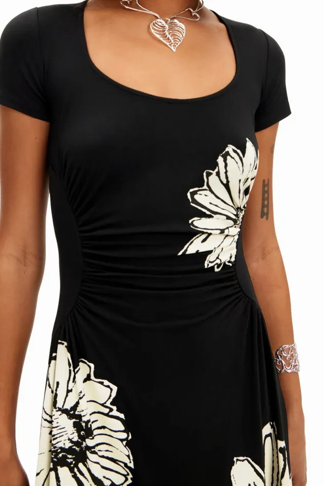 Women Dresses And Jumpsuits Desigual Shortsleeved Midi Dress With Neckline And Daisies
