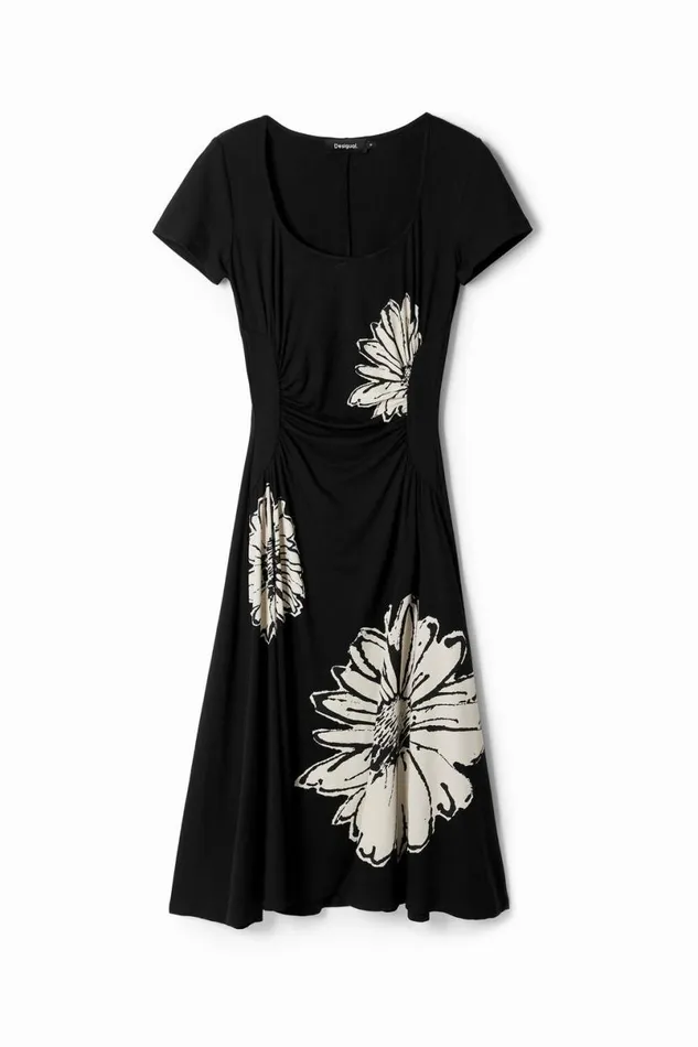 Women Dresses And Jumpsuits Desigual Shortsleeved Midi Dress With Neckline And Daisies