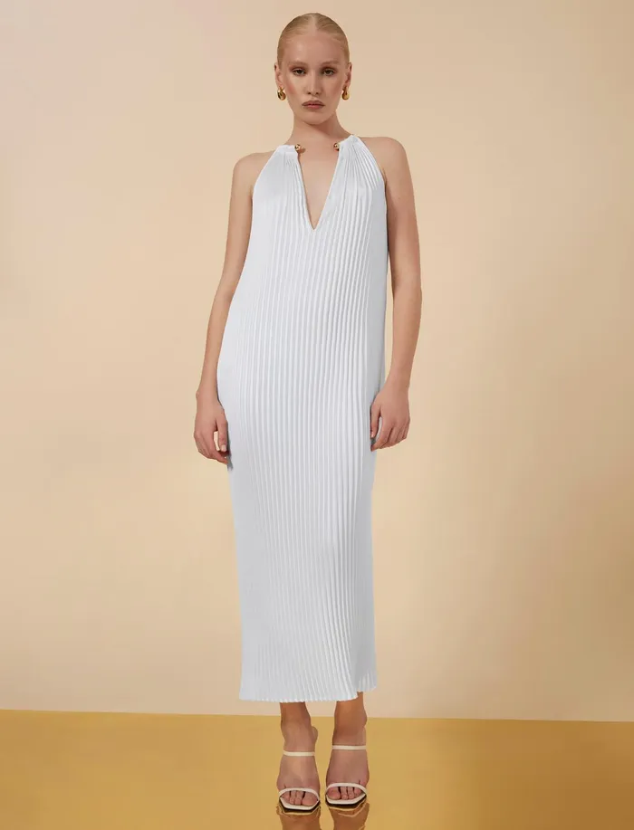 Women Dresses BCBG Bryony Pleated Shift Dress Gardenia