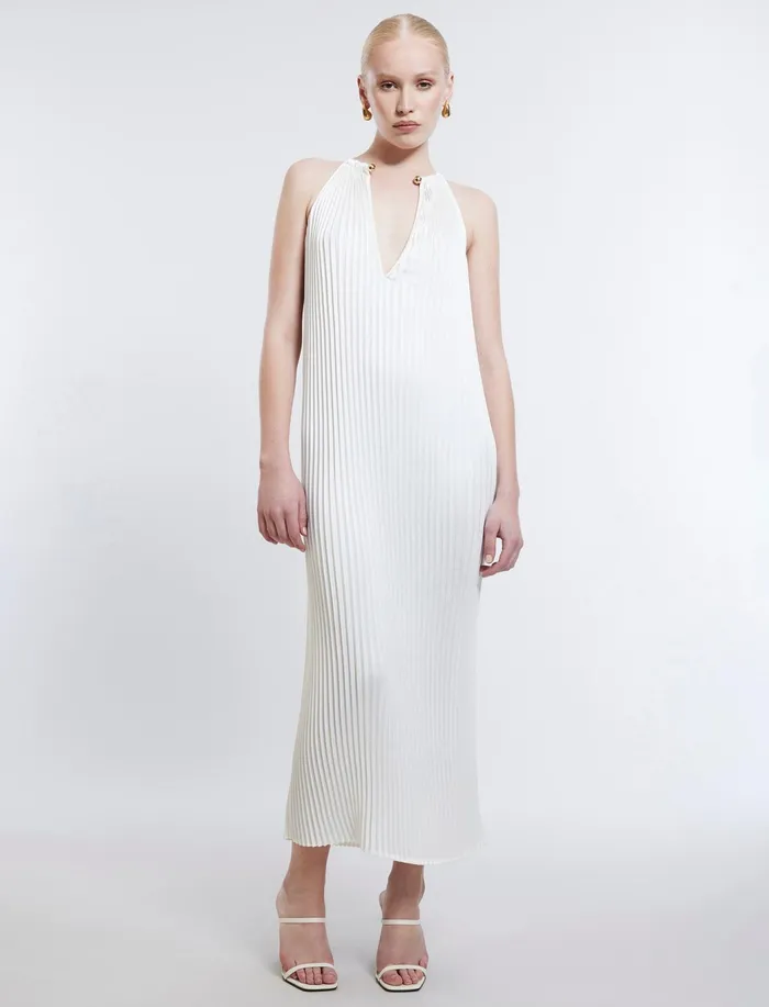Women Dresses BCBG Bryony Pleated Shift Dress Gardenia