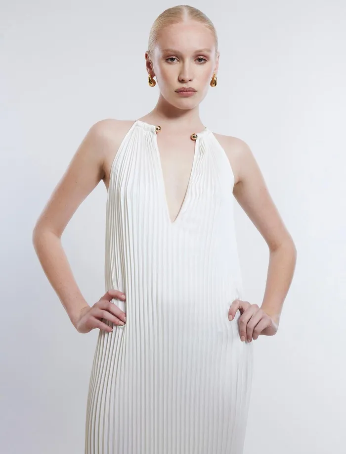Women Dresses BCBG Bryony Pleated Shift Dress Gardenia