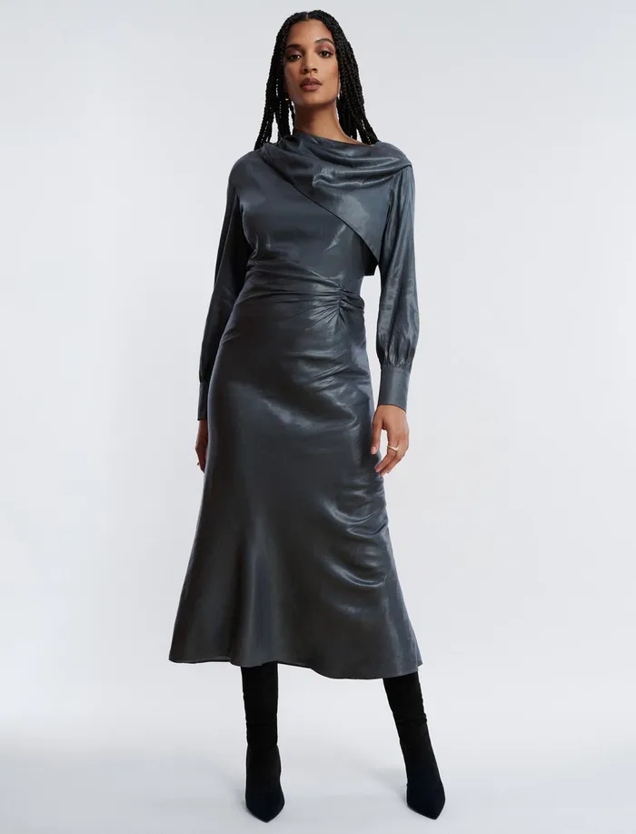 Women Dresses BCBG Grey Wylie Midi Dress Stone Grey