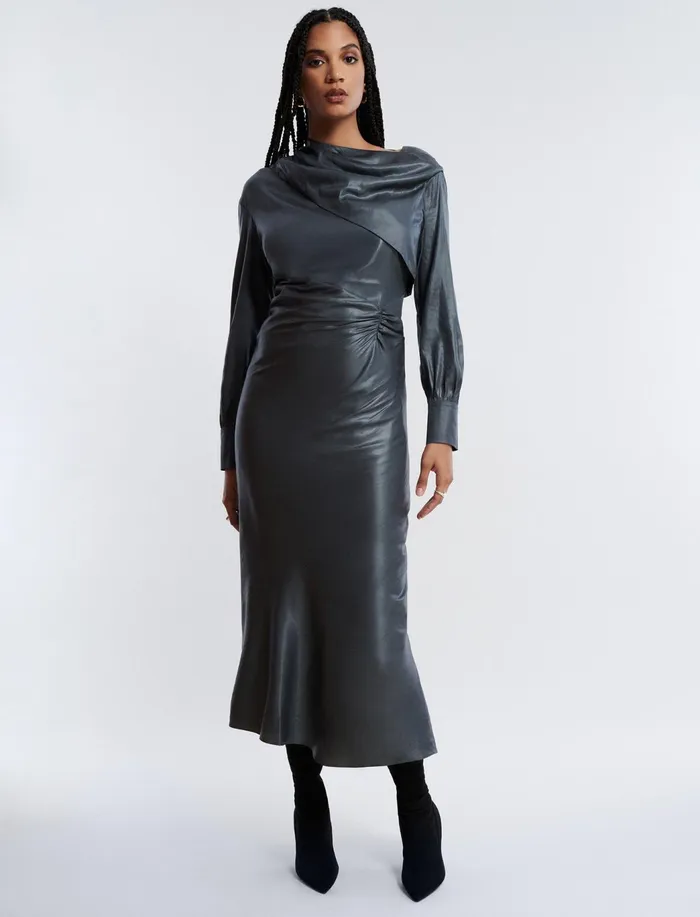 Women Dresses BCBG Grey Wylie Midi Dress Stone Grey