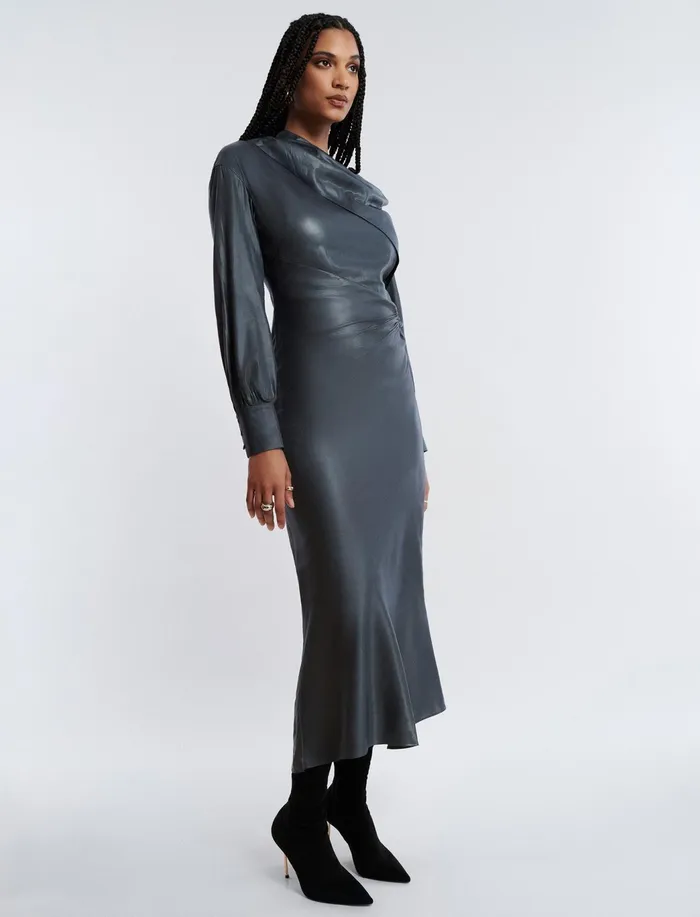 Women Dresses BCBG Grey Wylie Midi Dress Stone Grey