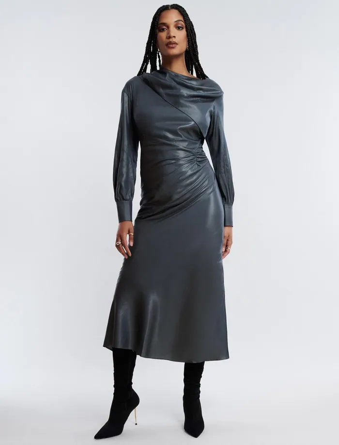 Women Dresses BCBG Grey Wylie Midi Dress Stone Grey